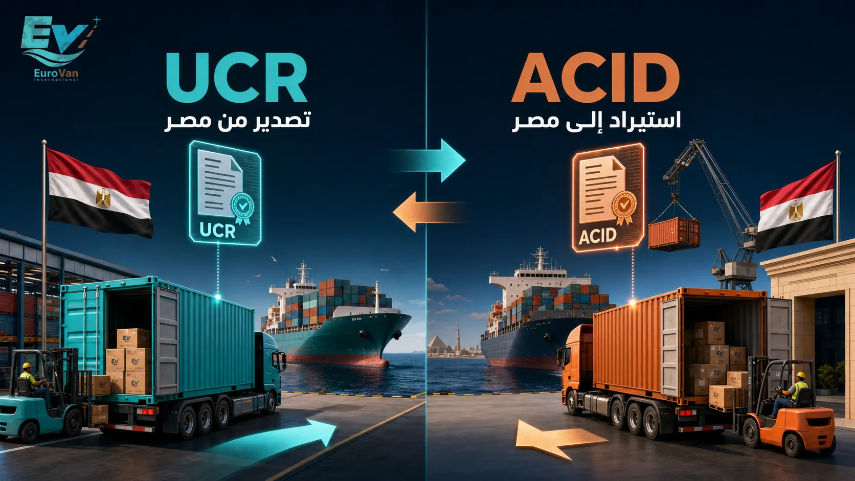 مقارنة بين UCR لتصدير الشحنات من مصر وACID لاستيراد الشحنات إلى مصر